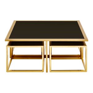 Herman Gold/Black Tempered Glass Coffee Table 4 x Nest Table Set