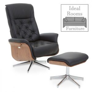 Warberry Black Leather Effect Recliner and Stool