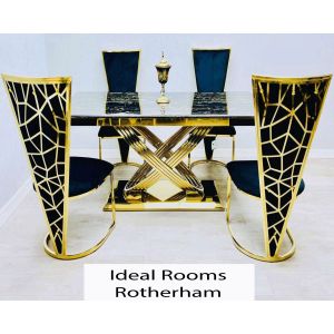 Ellan Black and Gold Marble Dining Table 180cm