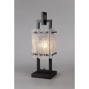 Siren Table Lamp, 1 Light E27, Matt Black/Crystal Sand Glass