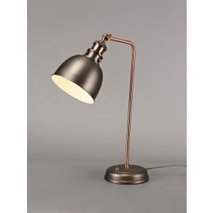 Waldorf Adjustable Table Lamp, 1 x E27, Antique Silver/Copper/White