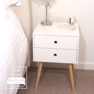 Optimal Scandia 2 Drawer & Wood Legs Beside Cabinet - White