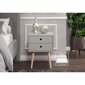Optimal Scandia 2 Drawer & Wood Legs Beside Cabinet - Grey