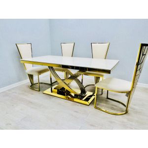 Ellan Cream and Gold Marble Dining Table 180cm