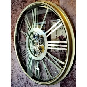 Latin Round 80cm Antique Silver Gears Wall Clock
