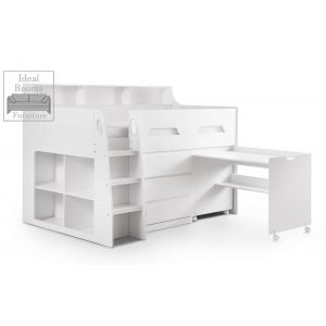 Midsleepeer with Storage and Pull Out Desk - White