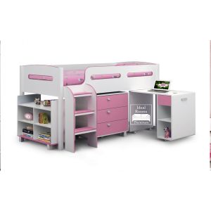 Midsleeper Cabin Bed with Pull Out Desk - Pink