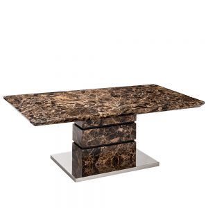 Brown High Gloss Marble Effect Coffee Table 1.2m