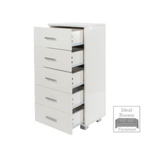 Lydia 5 Drawer Narrow Compact Chest - White