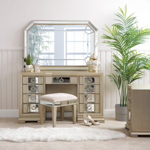 Rochelle Mirror 9 Drawer Dressing Table - Champagne