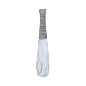 Marble White & Silver Fluted Vase 100cm