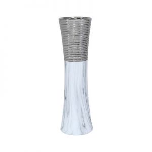 Marble White & Silver Hourglass Shaped Vase