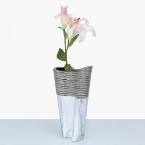 Marble White & Silver Slim Wave Vase 38cm