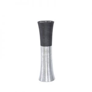 Medium 40cm Black and Silver Textured Fluted Vase