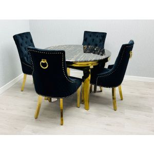 Sovereign 1.1m Black & Gold Round Marble Dining Table