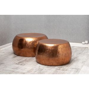 Aluminium Hammered Drum Table Set Of 2 COPPER - Coffee Tables