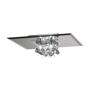 Theos Ceiling, 400mm Square, 5 Light G9 Polished Chrome/Smoked Mirror/Smoked Crystal