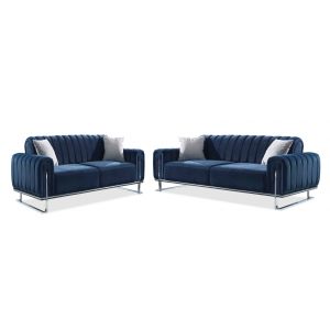 Blue Plush Velvet 3+2 Sofa Set