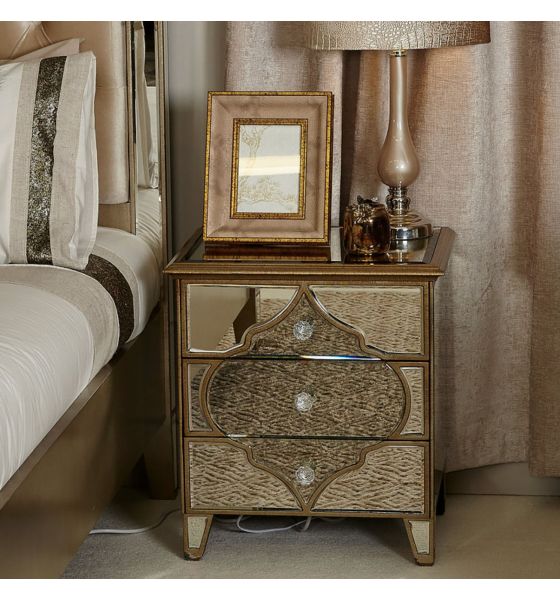 Champagne mirrored bedside table discount