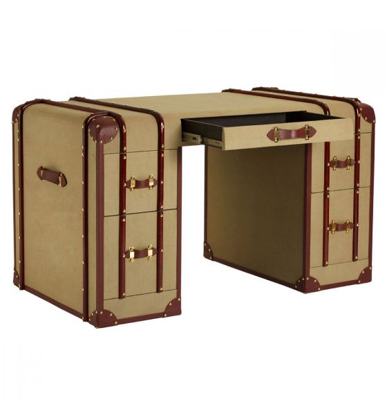 Traditional Travellers Leather Trim Canvas Desk