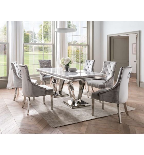 Arturo Grey Marble Dining Table 1.8m Chair Set