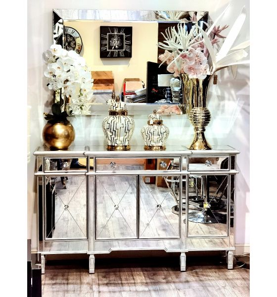 Imperial 3 Drawer 4 Door Mirrored Sideboard Silver